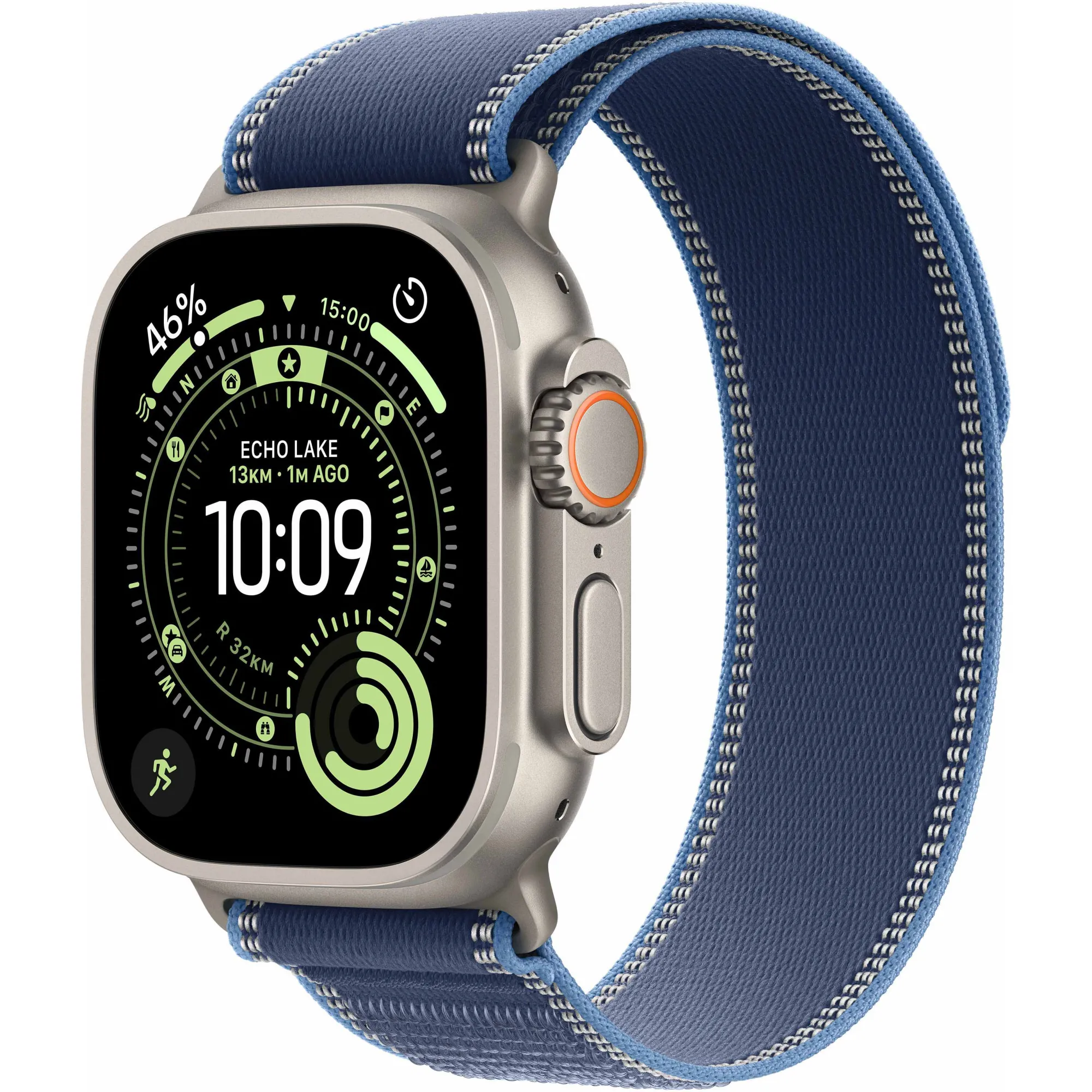 Apple Watch Ultra 3 GPS + Cellular, 49mm Natural Titanium Case with Blue/Bright Blue Trail Loop - S/M