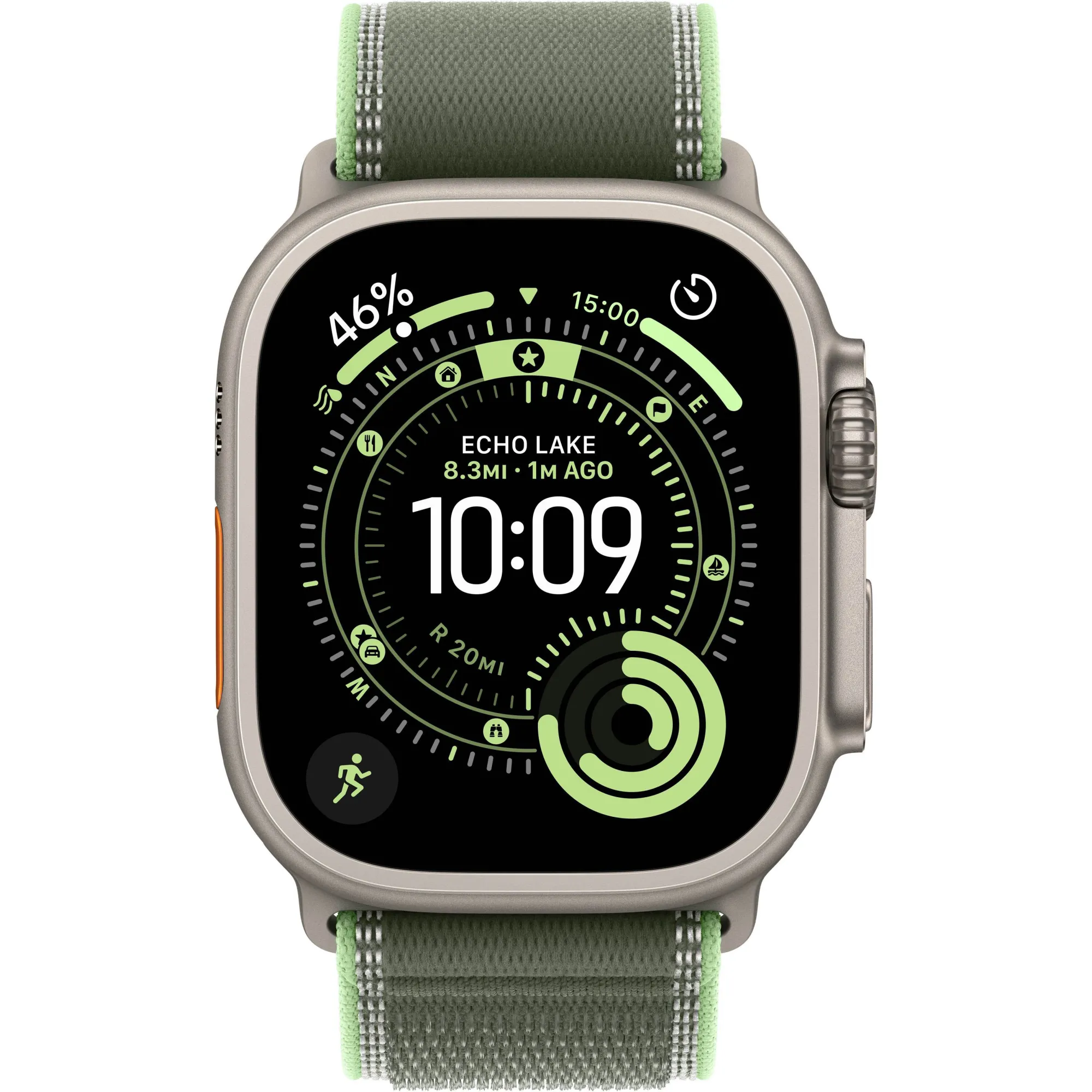 Apple Watch Ultra 3 GPS + Cellular, 49mm Natural Titanium Case with Green/Neon Trail Loop - S/M