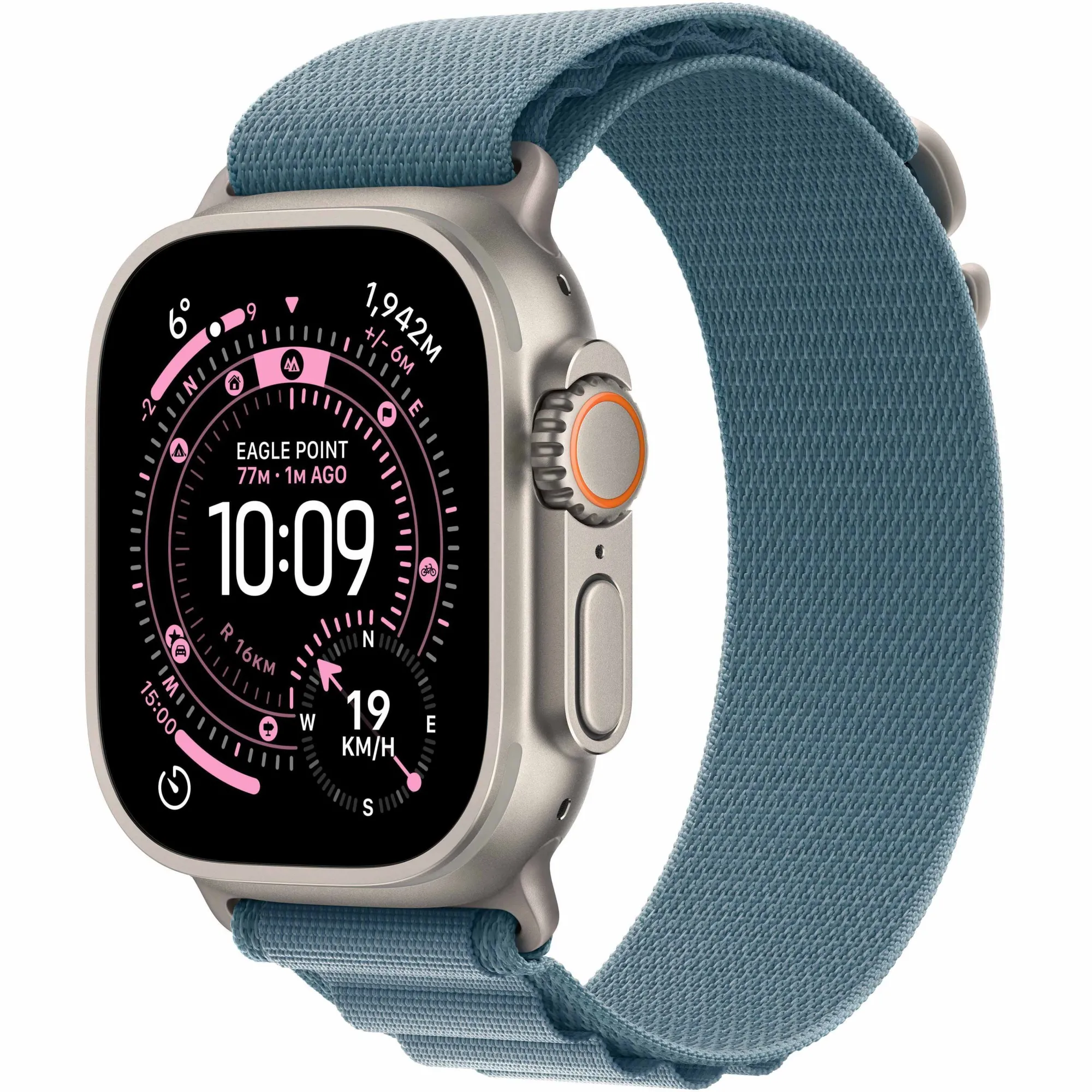 Apple Watch Ultra 3 GPS + Cellular, 49mm Natural Titanium Case with Light Blue Alpine Loop - Small