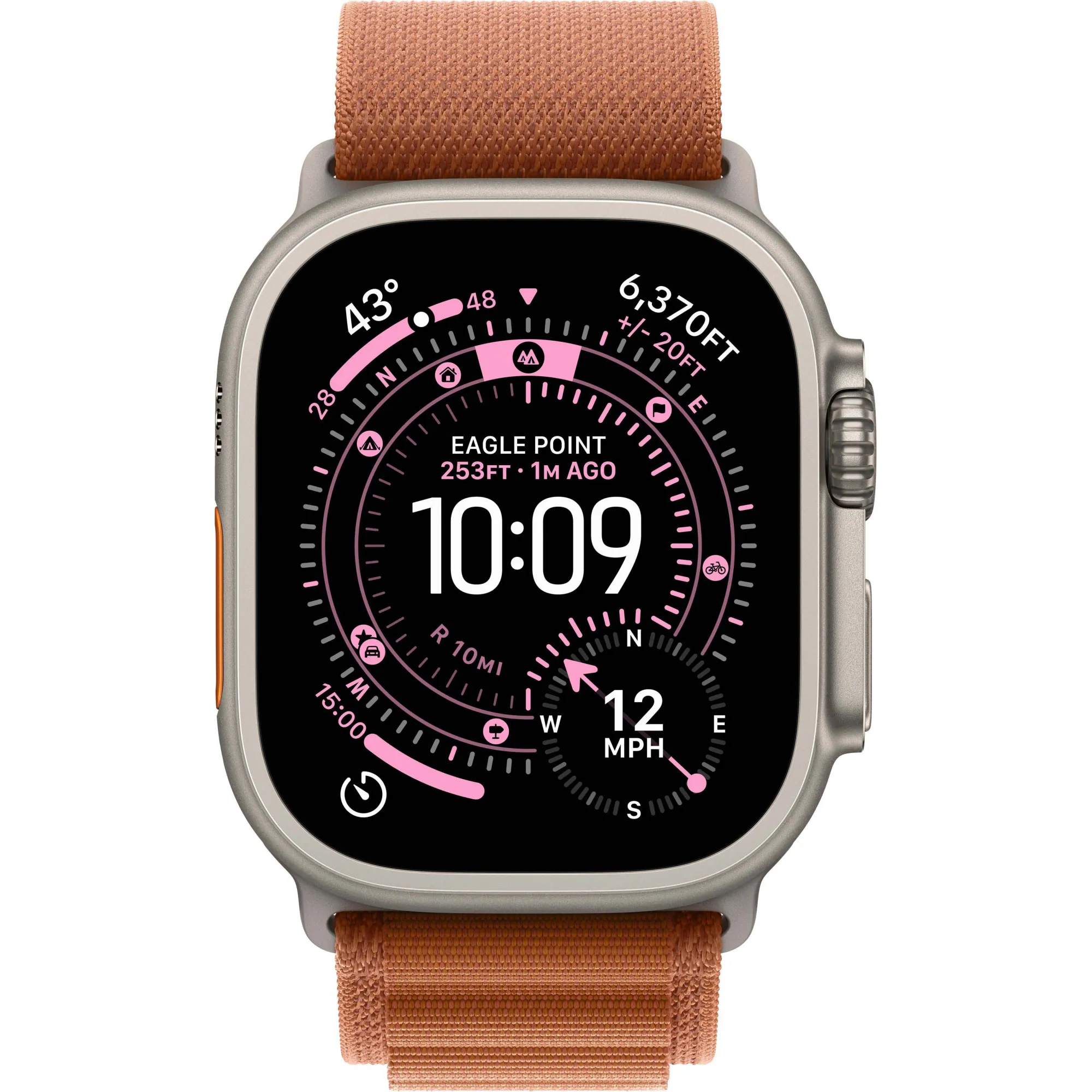 Apple Watch Ultra 3 GPS + Cellular, 49mm Natural Titanium Case with Terra Cotta Alpine Loop - Large