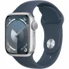 Apple Watch Series 9 41mm GPS Silver Aluminum Case with Storm Blue Sport Band (S/M)