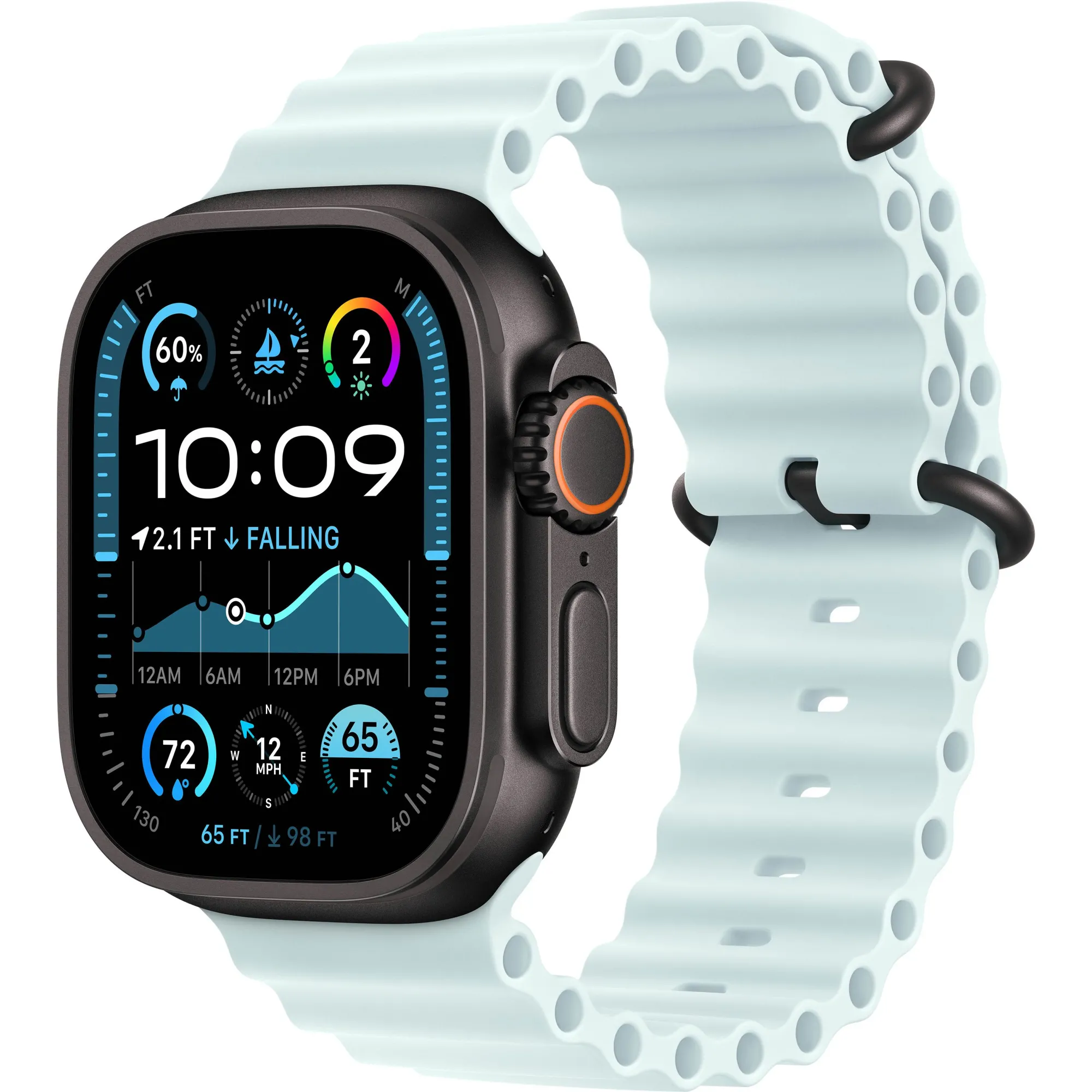 Apple Watch Ultra 2 49mm Black Titanium Case with Ice Blue Ocean Band 2024