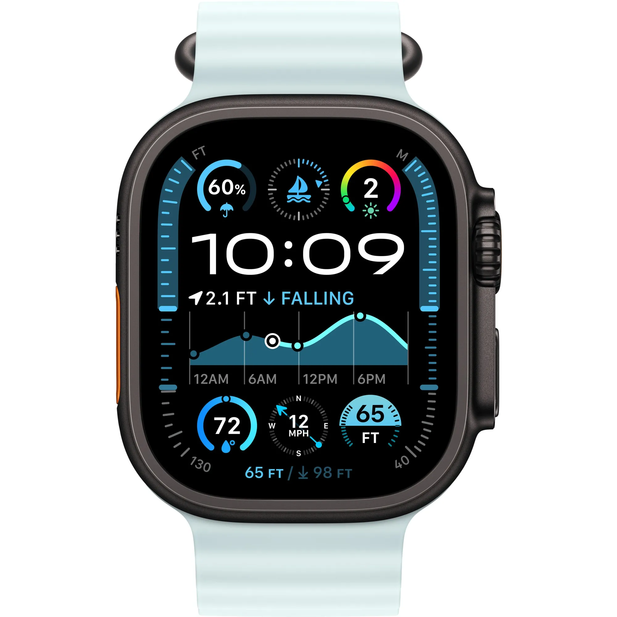 Apple Watch Ultra 2 49mm Black Titanium Case with Ice Blue Ocean Band 2024
