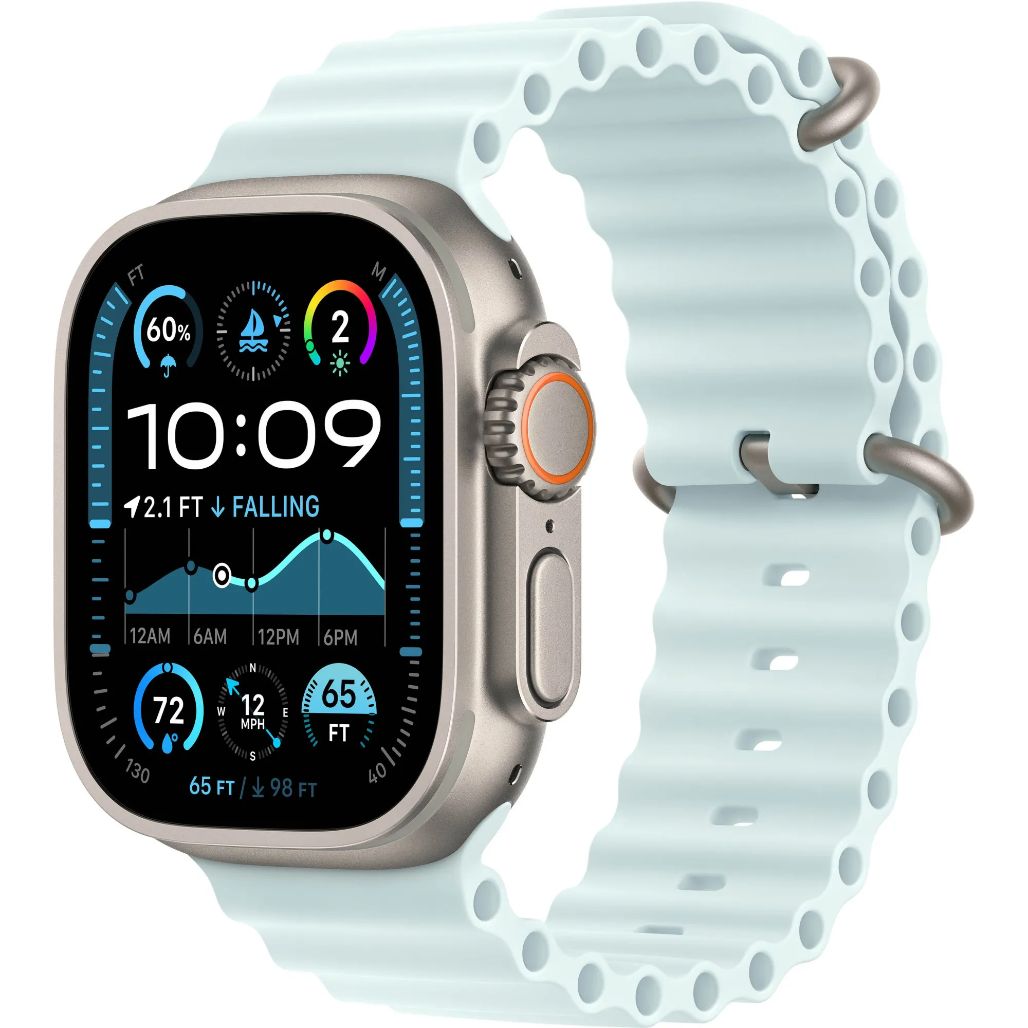 Apple Watch Ultra 2 49mm Natural Titanium Case with Ice Blue Ocean Band 2024